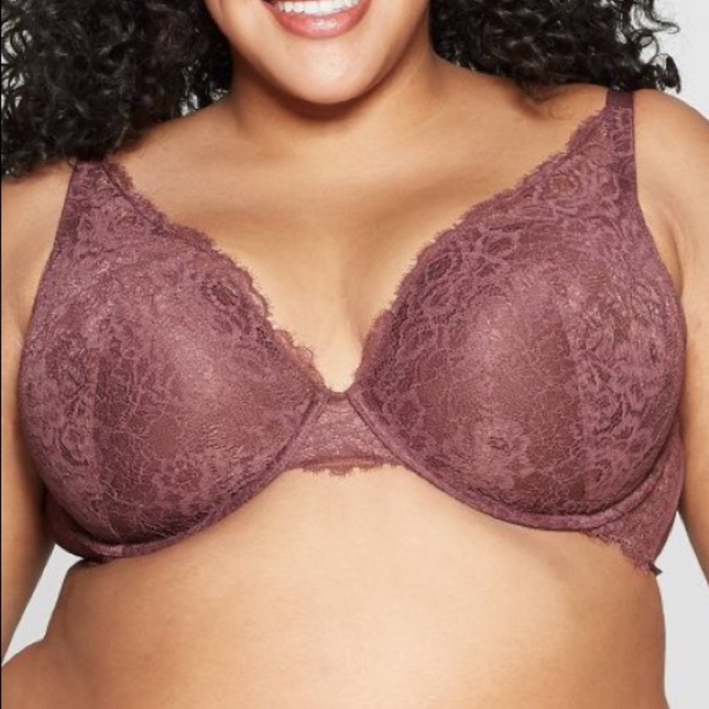 Auden Sublime Lace Plunge Push Up Bra Burgundy 44DDD nwt